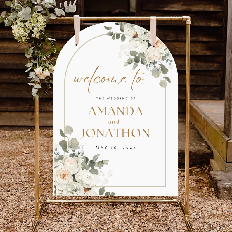 Neutral Floral Acrylic Wedding Welcome Sign Custom Printed Wedding ...