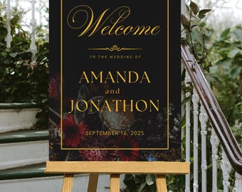 Dark Moody Wedding Welcome Sign Large Personalized Gothic Black Romantic Wedding  Entrance Signage Vintage Inspired Floral Event Poster