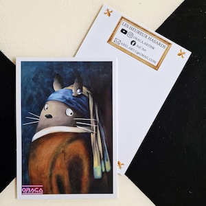 Carte Postale - Totoro a la perle (Vermeer) - affiche murale - dessin - carte postale - pop art - ghibli - miyazaki