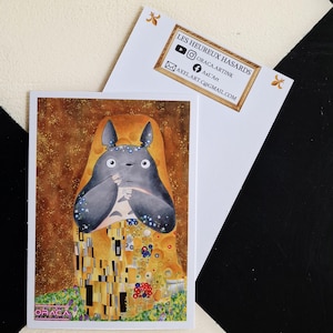 Carte Postale - Totoro le Baiser (Klimt) - affiche murale - dessin - carte postale - pop art - ghibli - miyazaki