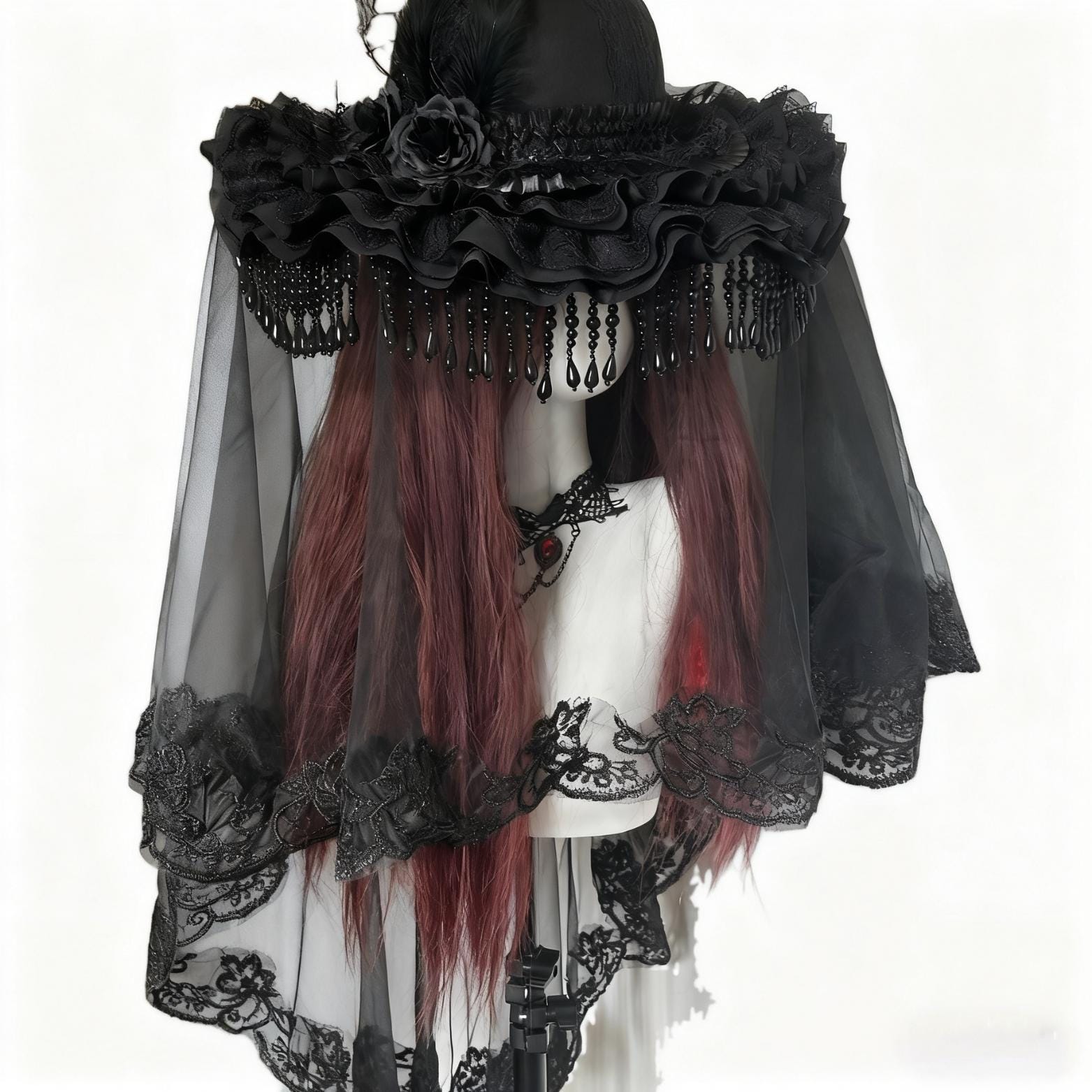 3-teiliges Hexenhut-Set Mit Schleier – Spitzer Hexenhut Für Halloween, Karneval & Mottopartys, Schwarz/rot/lila
