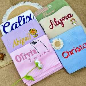 Custom Embroidered Baby Blanket ,Handmade Organic Cotton Keepsake, Silky-Soft Nursery Essential, Personalized Newborn Gift,Baby Shower Gifts