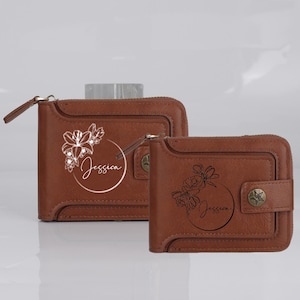 Personalized Birth Flower Gifts, Custom  Leather Wallet for Women, Custom Wallet for Mom, Wife, Girlfriend, Daughter, Valentine's Day Gifts