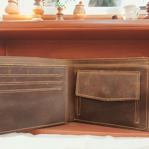 Personalisierte Vintage Leder Brieftasche, gravierte Echtleder Custom Wallet, Jubiläumsgeschenk für ihn, Mann, Freund, Männer, Vater, Vater