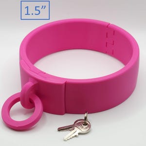 Locking Bondage Collar with Hidden Padlock - Magenta  - 1.5" Tall