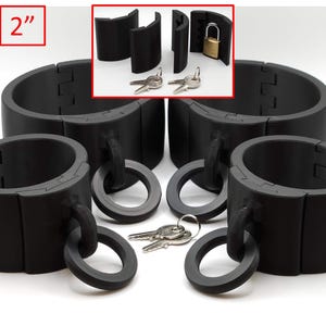 2&quot; Tall Set of Locking Wrist and Ankle Cuffs with Smooth AND O-Ring Panels