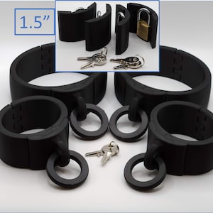Set of Locking Wrist and Ankle Cuffs with Smooth AND O-Ring Panels - 1.5&quot; Tall