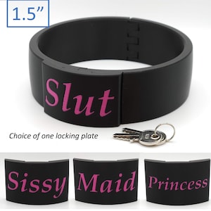 Verriegelung Bondage Collar mit versteckten Vorhängeschloss Schwarz - 1,5 "Hoch