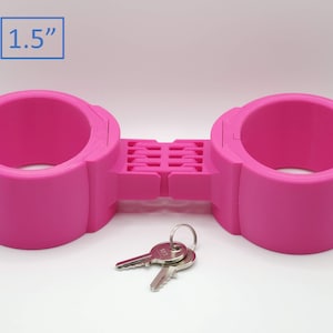 Locking Pink Hinged Handcuffs with Hidden Padlocks  - 1.5&quot; Tall