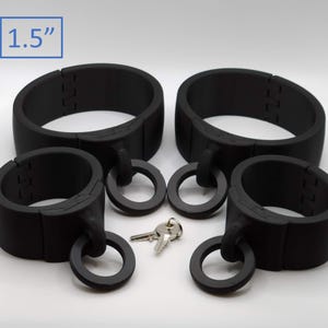 Set of Locking Wrist and Ankle Cuffs with O-Ring Panels  - 1.5&quot; Tall