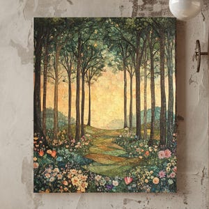 Enchanted Forest Canvas Wall Art, William Morris Inspired, Magical Forest Art, Nature Lover Gift, Landscape Home Decor, Fantasy Wall Decor