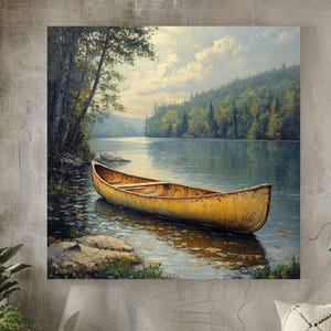 Vintage Boat Lake Life Wall Art, Rustic Lake House Decor, Tranquil Lake Life Artwork, Wall Art for Lake Cabin, Nature Inspired Art
