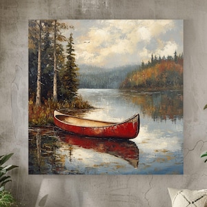 Boot am See Leinwand Kunst, Vintage Boot Wandkunst, rustikale See Haus Dekor, See Leben Kunstwerk, Wandkunst für See Hütte, Geschenk für Naturliebhaber