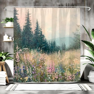 Nature-Inspired Shower Curtain, Evergreen Bathroom Decor, Serene Woodland Scene Home Decor, Forest Print Bathroom Decor image 1
