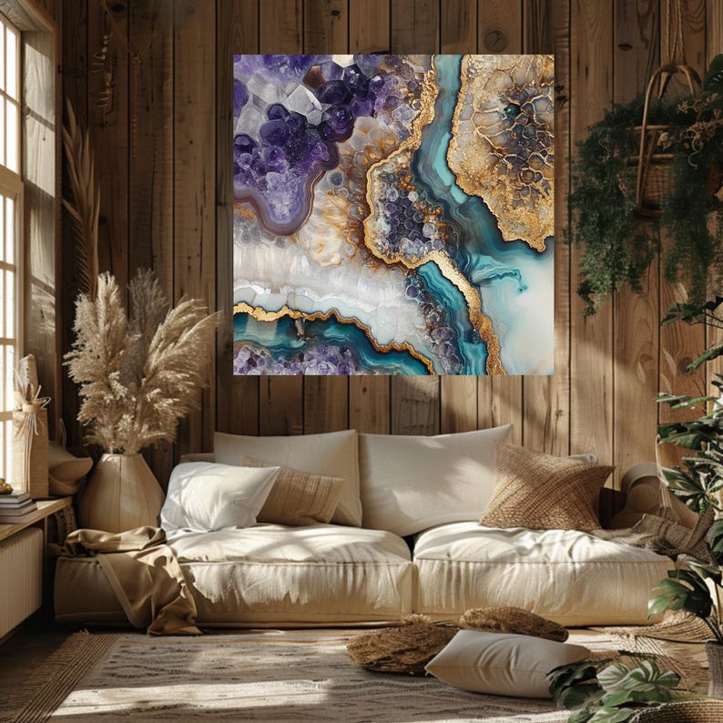 Natural Geode Look Canvas Art, Mystical Wall Art Canvas, Celestial Wall Art, Aesthetic Wall Art, Colorful Crystals Wall Art, Nature Wall Art image 5