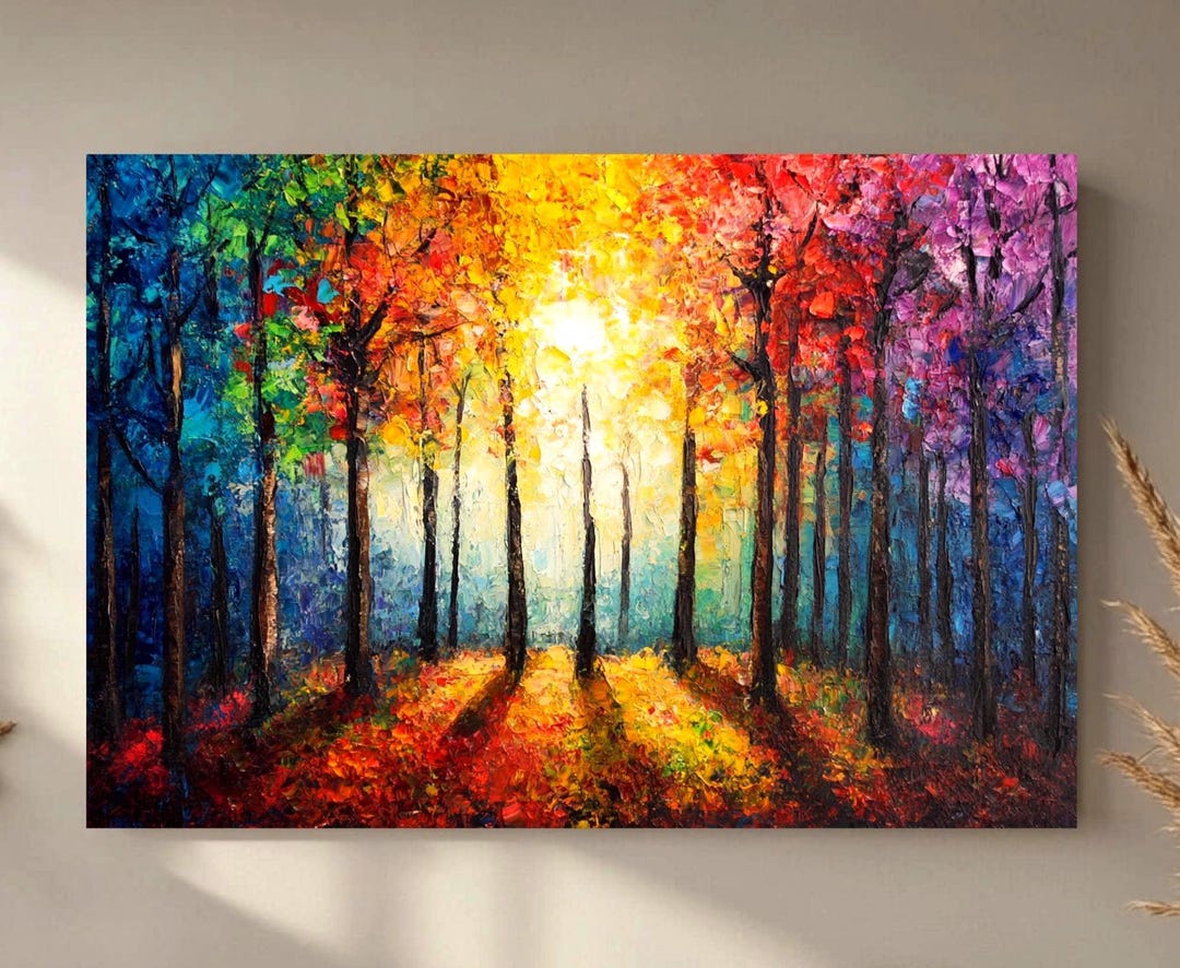 Colorful Forest Sunshine Canvas Wall Art, Vibrant Tree Landscape Print ...