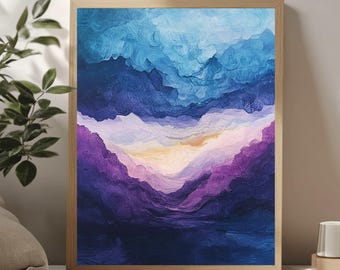 Purple Alcohol Ink Wooden Framed Canvas Art, Coastal Purple Shades  Fluid Art Ocean-Inspired Abstract Wall Art, Beach House Décor Print