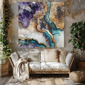 Natural Geode Look Canvas Art, Mystical Wall Art Canvas, Celestial Wall Art, Aesthetic Wall Art, Colorful Crystals Wall Art, Nature Wall Art image 3