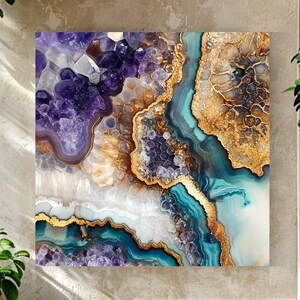 Natural Geode Look Canvas Art, Mystical Wall Art Canvas, Celestial Wall Art, Aesthetic Wall Art, Colorful Crystals Wall Art, Nature Wall Art image 1