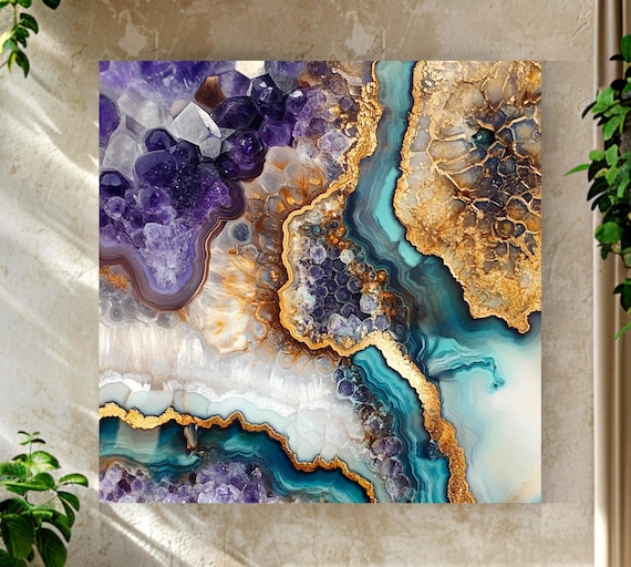 Natural Geode Look Canvas Art, Mystical Wall Art Canvas, Celestial Wall Art, Aesthetic Wall Art, Colorful Crystals Wall Art, Nature Wall Art
