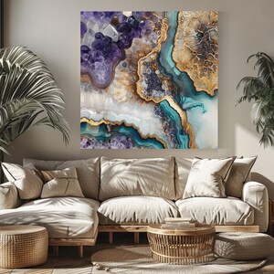 Natural Geode Look Canvas Art, Mystical Wall Art Canvas, Celestial Wall Art, Aesthetic Wall Art, Colorful Crystals Wall Art, Nature Wall Art image 6