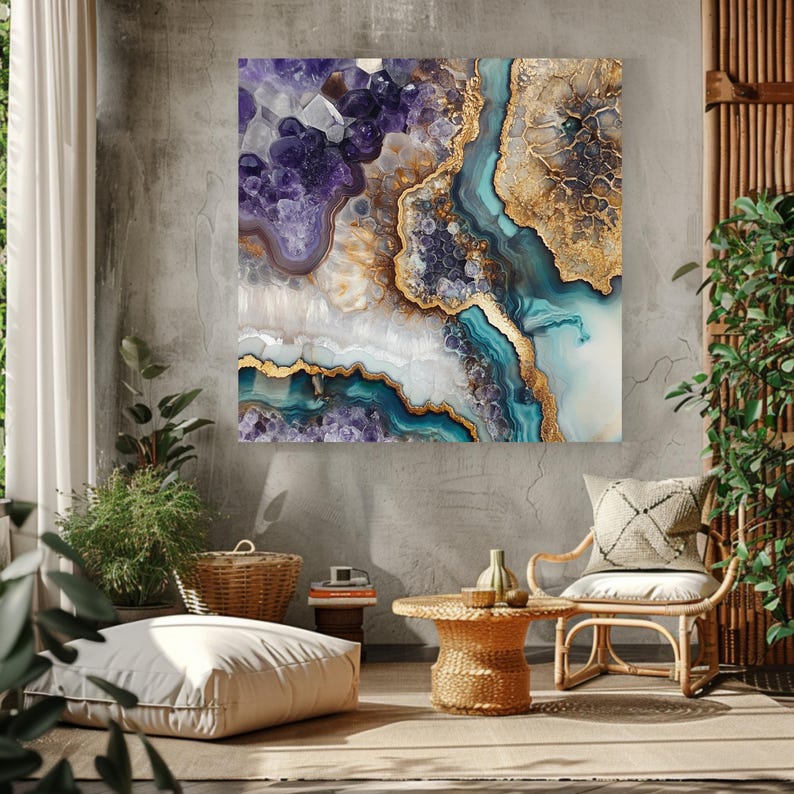 Natural Geode Look Canvas Art, Mystical Wall Art Canvas, Celestial Wall Art, Aesthetic Wall Art, Colorful Crystals Wall Art, Nature Wall Art image 8