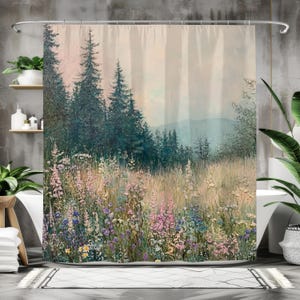 Nature-Inspired Shower Curtain, Evergreen Bathroom Decor, Serene Woodland Scene Home Decor, Forest Print Bathroom Decor