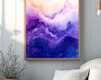 Abstract Amethyst Alcohol Ink Wall Art, Purple Shades Fluid Art Wooden Framed Canvas,  Abstract Wall Art, Unique Print