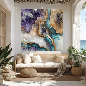 Natural Geode Look Canvas Art, Mystical Wall Art Canvas, Celestial Wall Art, Aesthetic Wall Art, Colorful Crystals Wall Art, Nature Wall Art image 4