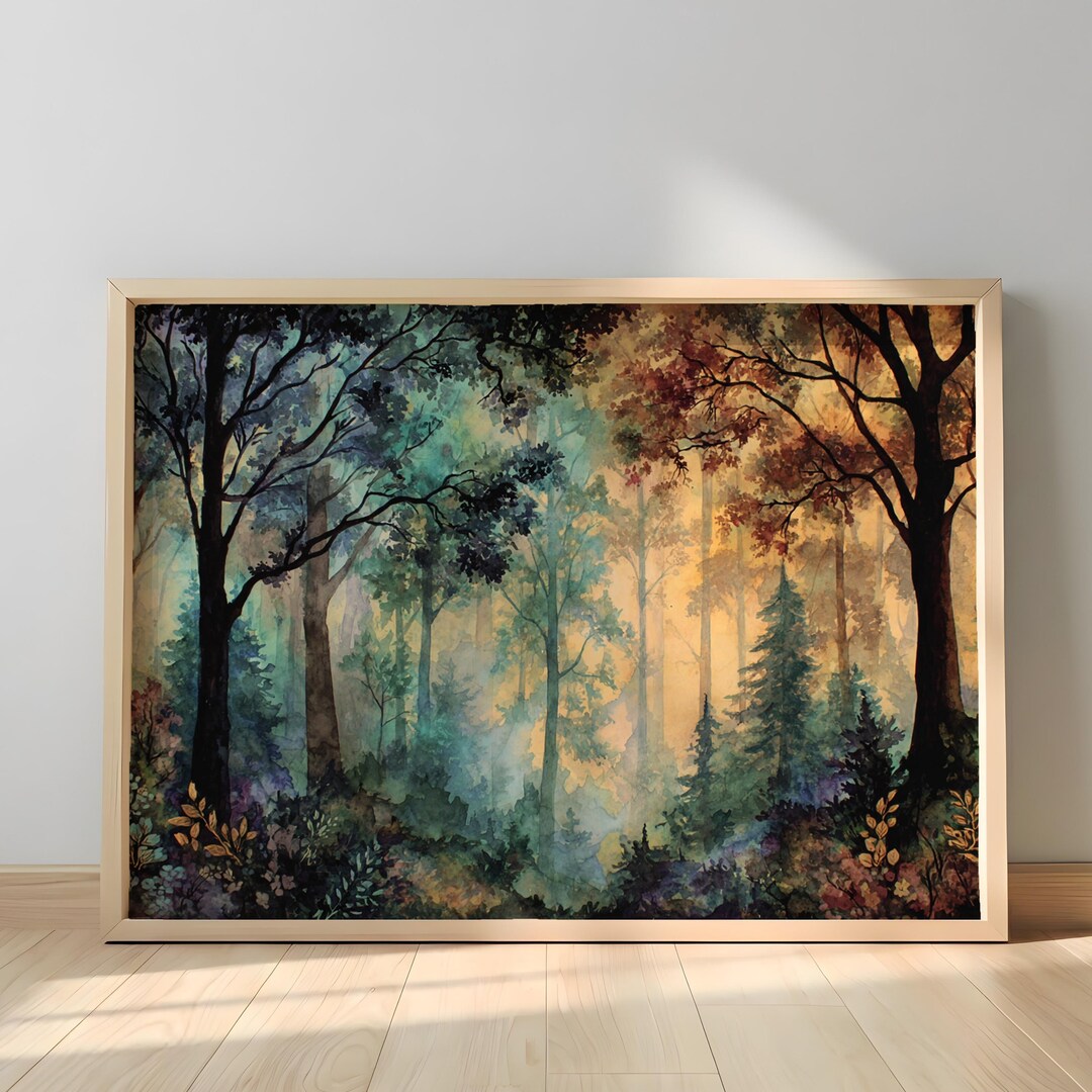 Enchanted Forest Wall Art, Colorful Woodland Landscape Canvas Print ...