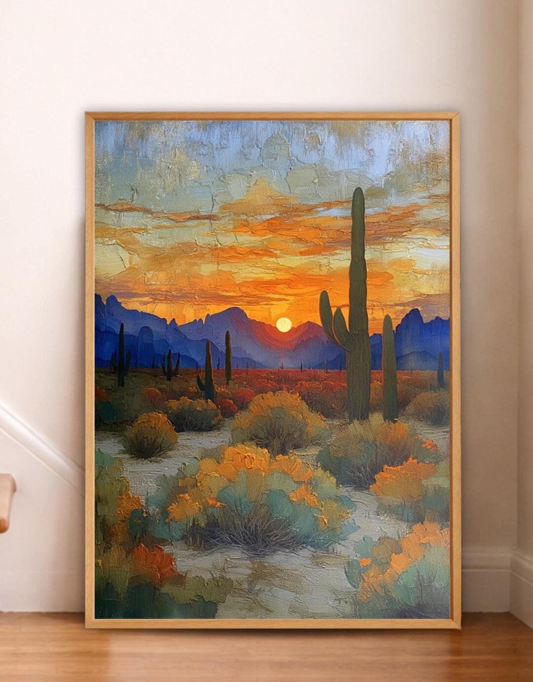 Desert Sunset Wall Art Canvas, Cactus Landscape Wall Decor, Large ...