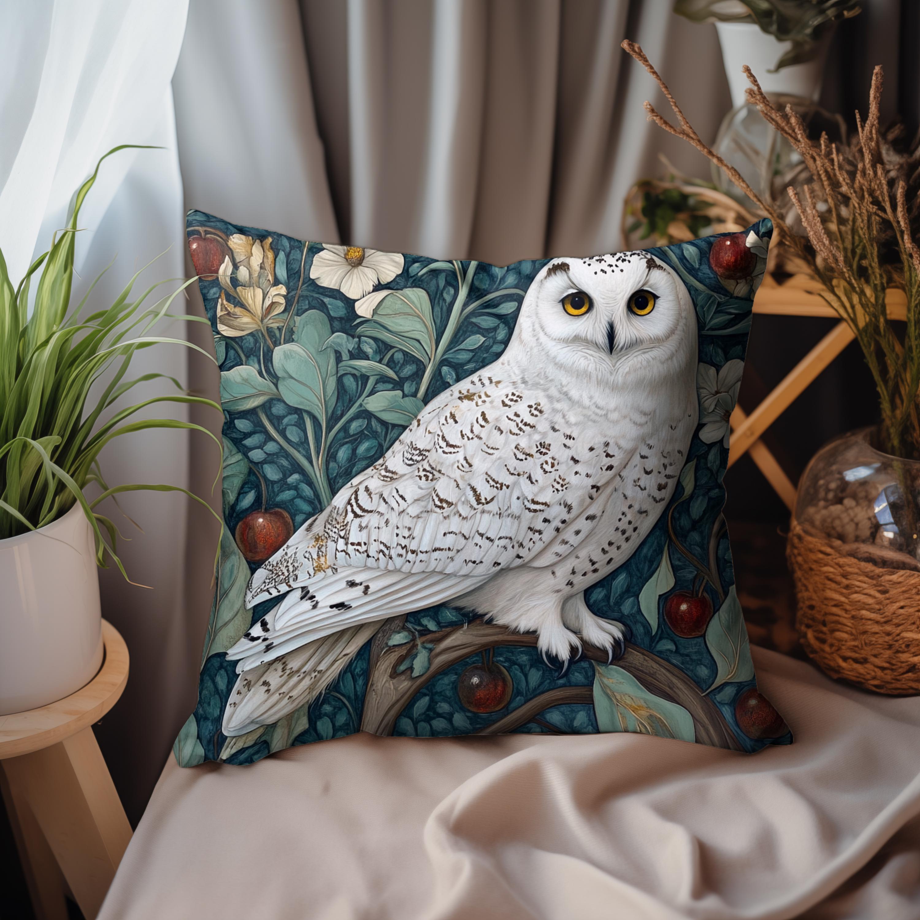 White Owl Throw Pillows, William Morris Inspired Pillows, Nature-Inspired Pillow Case, Throw Pillows