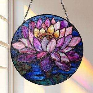 Lotus Suncatcher, Nature-Inspired Window Decor, Stained Glass Look Hanging, Acrylic Sun Catcher, Spiritual Flower Gift, Zen Accent