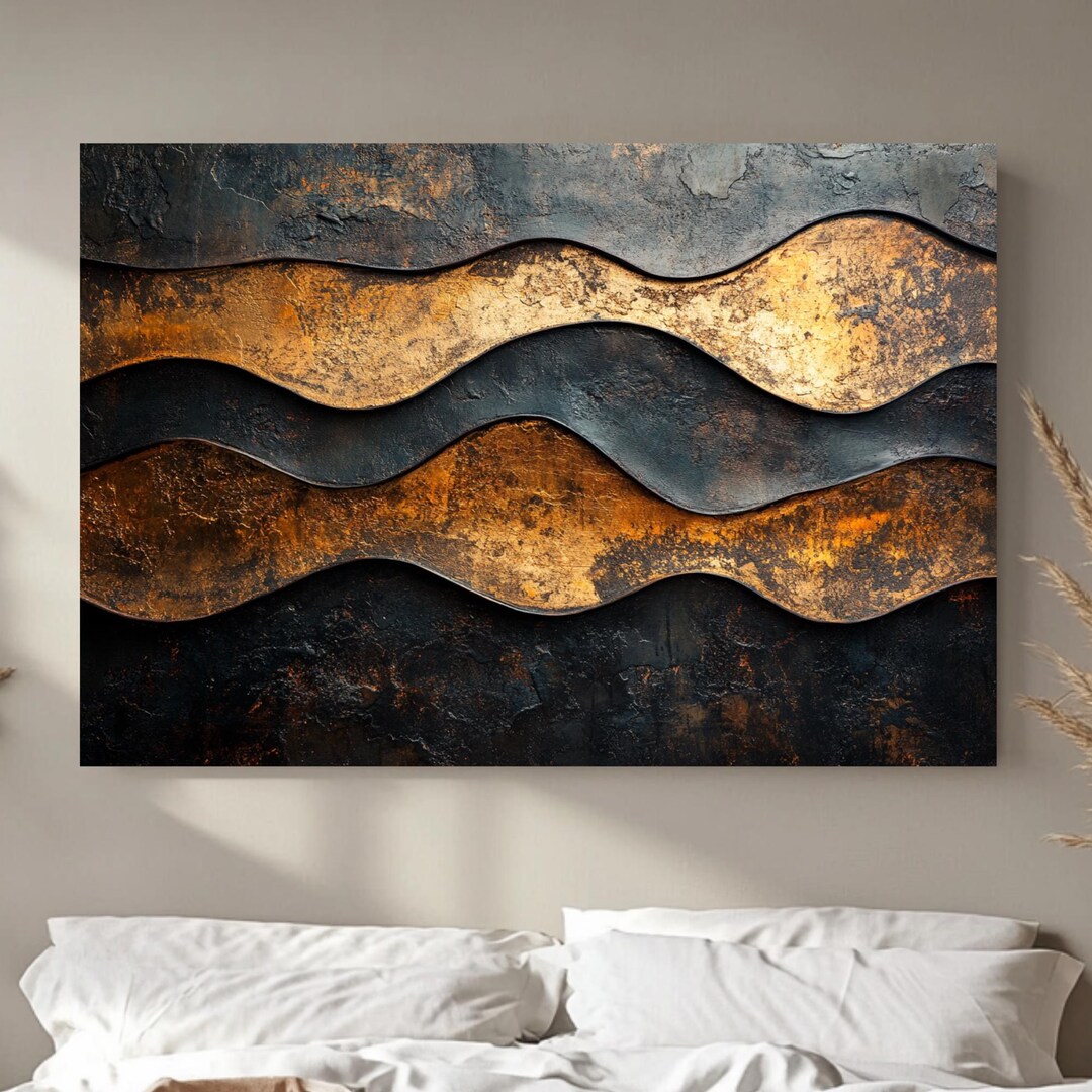 Copper and Gold Abstract Canvas Wall Art, Textured Modern Painting ...
