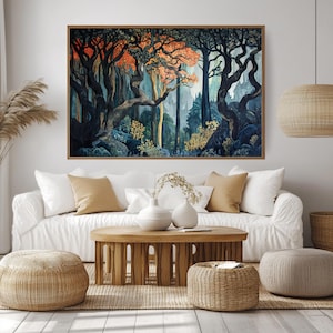 Mystical Forest Canvas Wall Art, William Morris Inspired Enchanted Tree Print, Framed or Unframed Nature Wall Decor for Moody Spaces