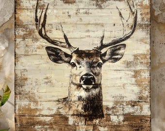 Rustikale Hirsch-Leinwandkunst, von der Natur inspirierte Wanddekoration, rustikale Tierwandkunst, perfekt für Natur- und Wildtierliebhaber