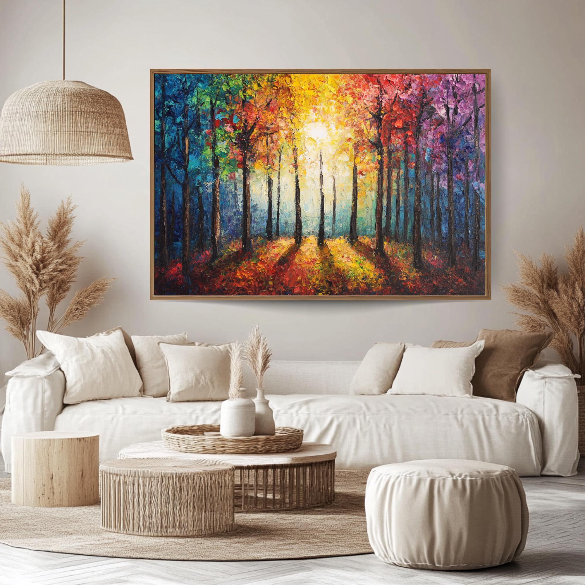 Colorful Forest Sunshine Canvas Wall Art, Vibrant Tree Landscape Print ...