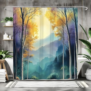Ethereal Forest Shower Curtain, Mystical Woodland Bathroom Decor, Enchanted Nature Scene, Foggy Forest Aesthetic, Cottagecore Home Gift