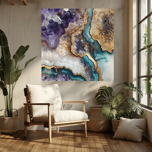 Natural Geode Look Canvas Art, Mystical Wall Art Canvas, Celestial Wall Art, Aesthetic Wall Art, Colorful Crystals Wall Art, Nature Wall Art image 9