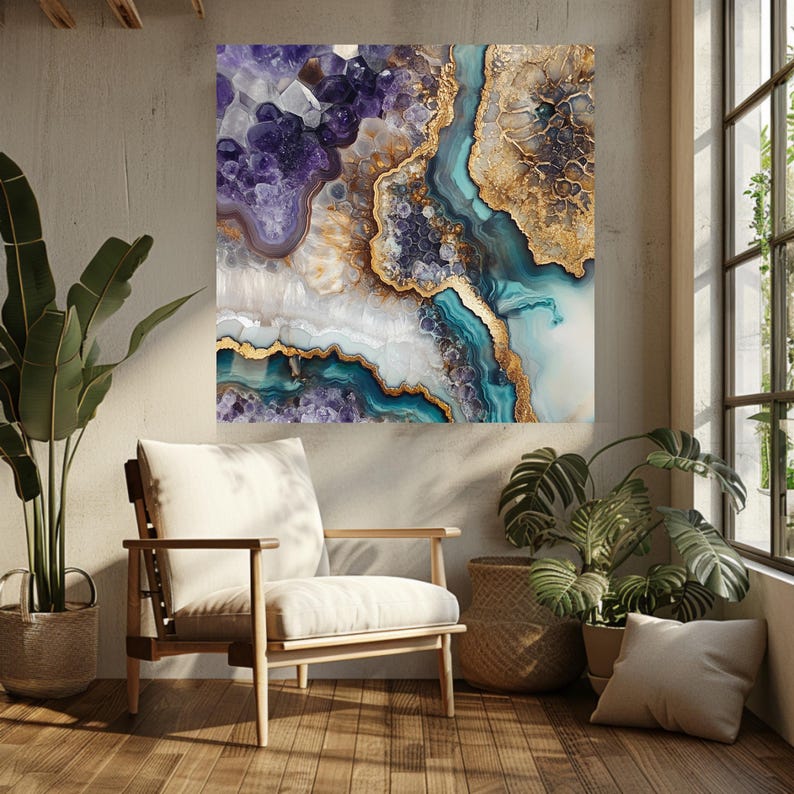 Natural Geode Look Canvas Art, Mystical Wall Art Canvas, Celestial Wall Art, Aesthetic Wall Art, Colorful Crystals Wall Art, Nature Wall Art image 9