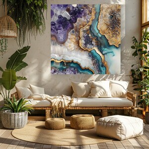 Natural Geode Look Canvas Art, Mystical Wall Art Canvas, Celestial Wall Art, Aesthetic Wall Art, Colorful Crystals Wall Art, Nature Wall Art image 7