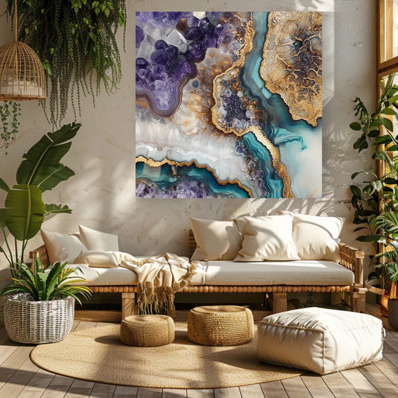Natural Geode Look Canvas Art, Mystical Wall Art Canvas, Celestial Wall Art, Aesthetic Wall Art, Colorful Crystals Wall Art, Nature Wall Art image 7