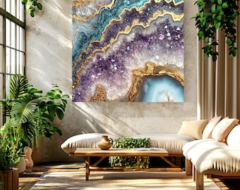 Geode Wall Canvas Wall Art, Crystal Look Wall Art, Nature Wall Art, Nature-Inspired Art, Aesthetic Wall Art, Stone Wall Art, Geode Print
