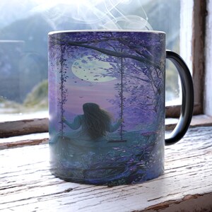 Verzauberte Twilight Forest Farbwechsel Tasse, Vollmond, Fantasy, Geschenk für Sie, nächtliche Vibes, Entspannungsgeschenk, einzigartige Kaffeetasse - 11oz