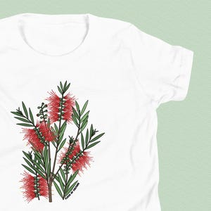 Australian Bottlebrush Flower Kids T-Shirt: Youth Size 6+