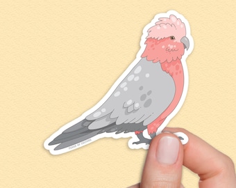 Pegatina de cacatúa galah australiana, impermeable, de vinilo, recuerdo para amantes de la naturaleza, regalo para portátil o botella de agua.