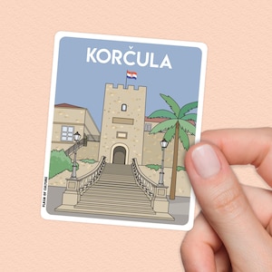 Korcula Croatia Sticker, Croatian Island Souvenir, Travel Decal, Korčula Old Town Art, Adriatic Sea Vinyl Sticker