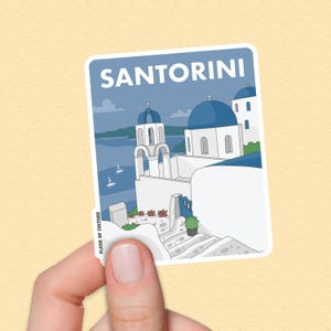 Santorini Sticker, Greece Travel Souvenir, Iconic Greek Island Decal, European Travel Gift, Blue Dome Art, Waterproof Vinyl