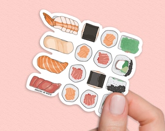 Sticker sushi – Sticker cuisine japonaise, bouteille d'eau saumon nigiri imperméable cadeau pour ordinateur portable