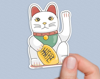 Maneki-neko Sticker – Lucky Cat Japanese Vinyl Decal, Waterproof Good Fortune Bottle Laptop Gift